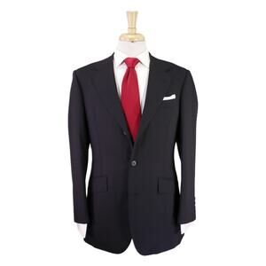 Richard James Savile Row Solid Black 3/2 Roll Lapel Wool Suit 38R